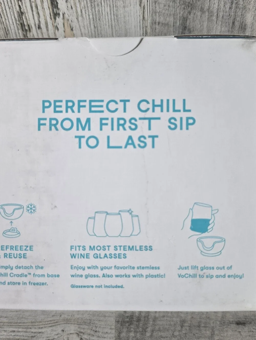 NEW VoChill Stemless Wine Chiller Quartz + Selects Universal Wine Glass NIB